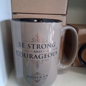 Tall Grey Mug with Dark Interior — Joshua 1:9