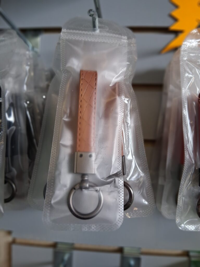 Quilted Leather Strap Keychain - Red