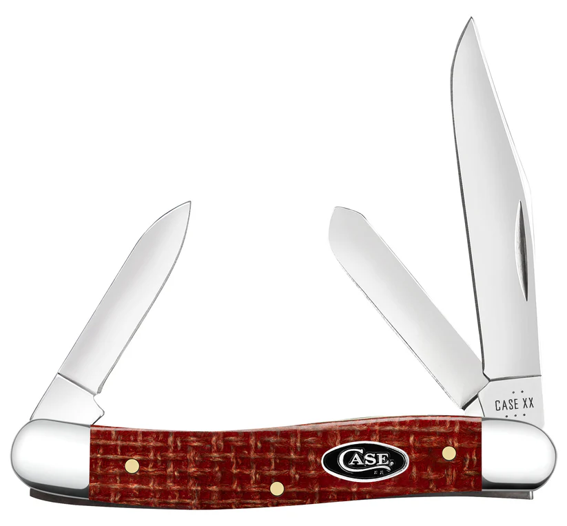 Case Dark Red Burlap Micarta Smooth Medium Stockman